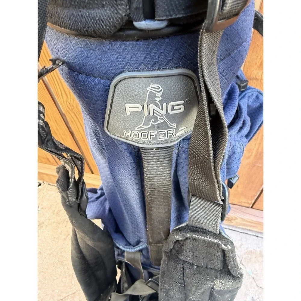Vtg Ping Hoofer 4 Way Carry Golf Bag Dual Straps Blue W/Stand